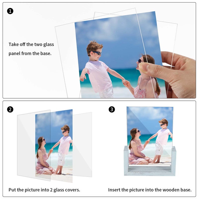 PETAFLOP 5x7 Picture Frame 2 Pack  Double Sided Glass Photo Frame 5 by 7 U-Shaped Blue Picture Frames 5x7 for Desktop or Tabletop - Image 4